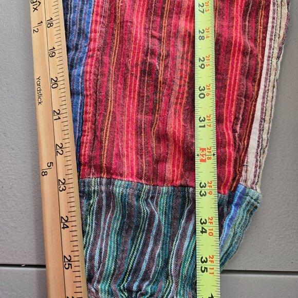 Colorful Patchwork Striped Cotton Cargo Joggers Barrel Pants Pull On Made Nepal - Picture 7 of 9